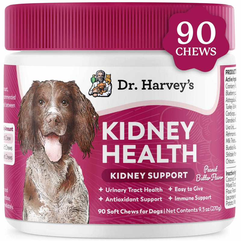 Dr. Harvey’s Kidney Support Soft Chews for Dogs, Renal & Urinary Tract Health Supplement with Turkey Tail Mushroom, 90 Chews