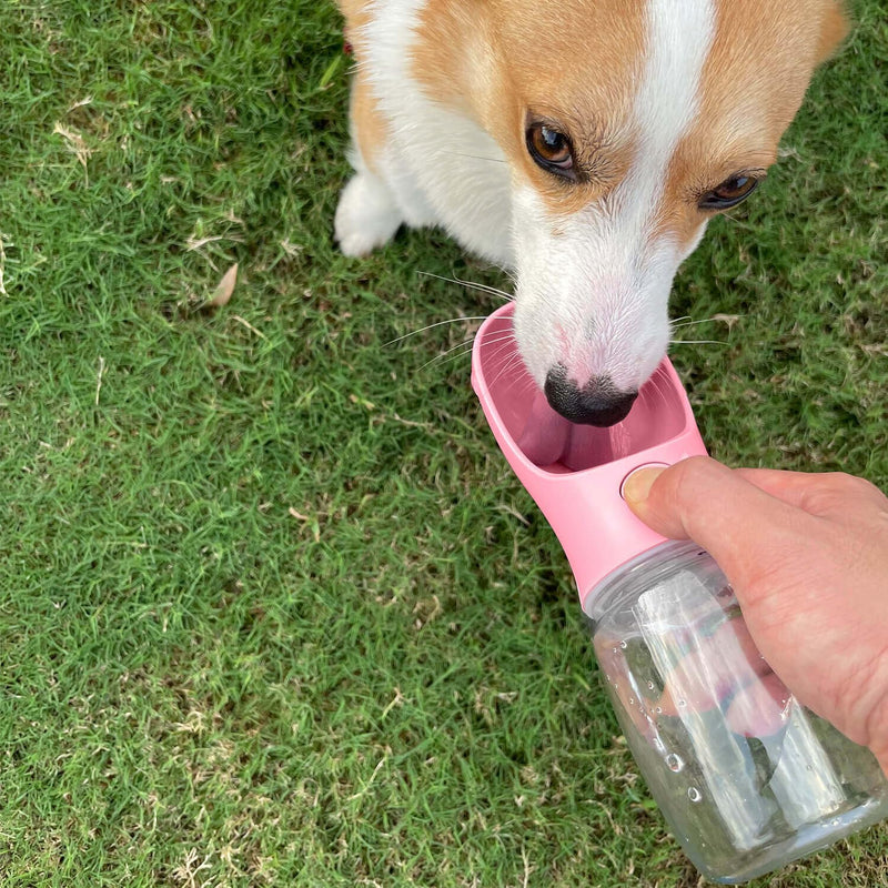 WePet Portable Dog Water Bottle with Food Container, 12 OZ + 6 OZ, Leak Proof Puppy Water Dispenser with Drinking Feeder for Pets Outdoor Walking, Hiking, Travel, Food Grade Plastic #04 Pink - BeesActive Australia