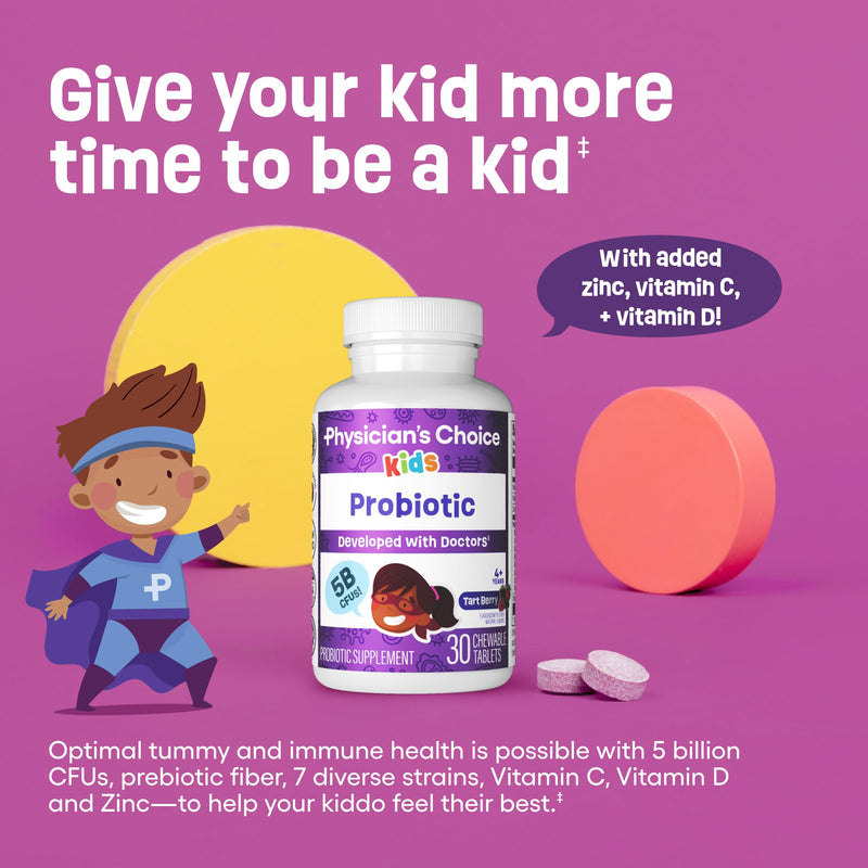 Physician's CHOICE Probiotics for Kids - 7 Diverse Strains, Organic Prebiotics, Vitamins & Minerals - Clinically Studied L. Rhamnosus - Immune & Digestive Support - No Sugar or Artificial Dyes - 60ct Tart Berry 60 Count (Pack of 1)