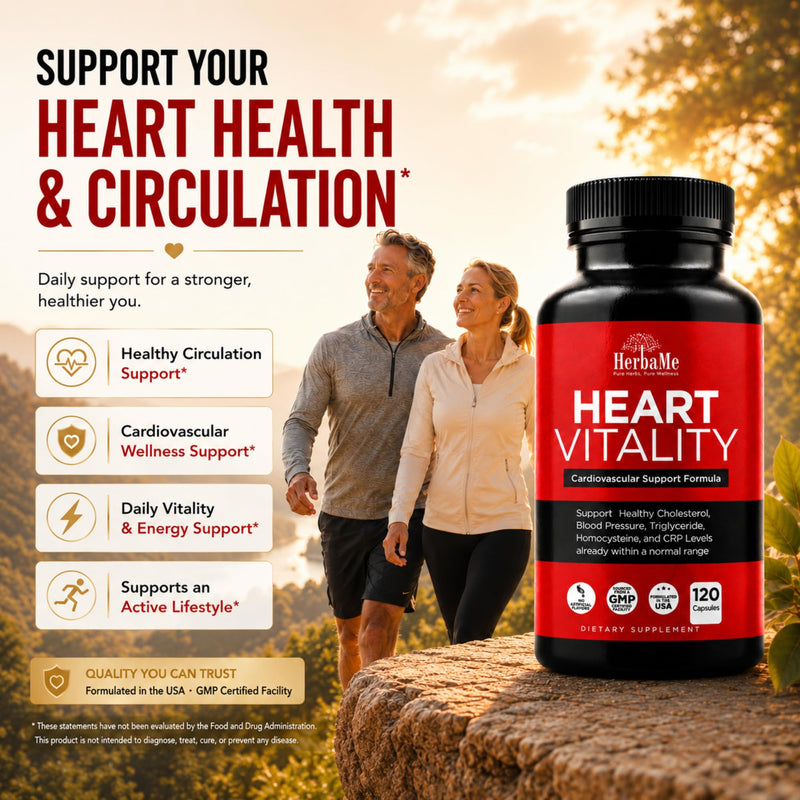 HerbaMe Heart Health Supplement for Circulation & Blood Flow Support | L-Arginine, L-Citrulline, Hawthorn & CoQ10 for Vascular Function, Cardiovascular Wellness & Daily Vitality, 120 Capsules