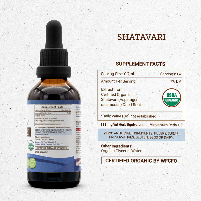 Secrets of the Tribe Shatavari USDA Organic | Alcohol-Free Extract, High-Potency Herbal Drops | Made from 100% Certified Organic Shatavari (Asparagus racemosus) Dried Root (2 oz) 2 Fl Oz (Pack of 1)