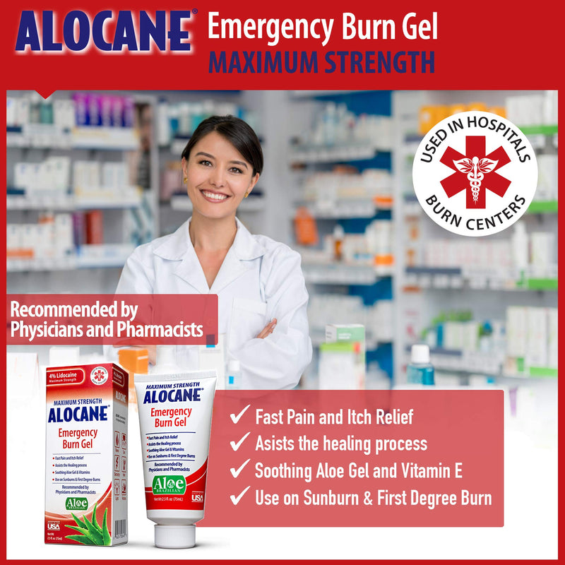 Alocane Max Emergency Burn Gel, 4% Lidocaine Hydrochloride, .13% Benzalkonium Chloride, Maximum Strength Relief, Itch Relief, For Sunburns, Kitchen, Chemical, First-Degree Burns, 2.5 Fl Oz (3 Pack) 2.5 Fl Oz (Pack of 3)