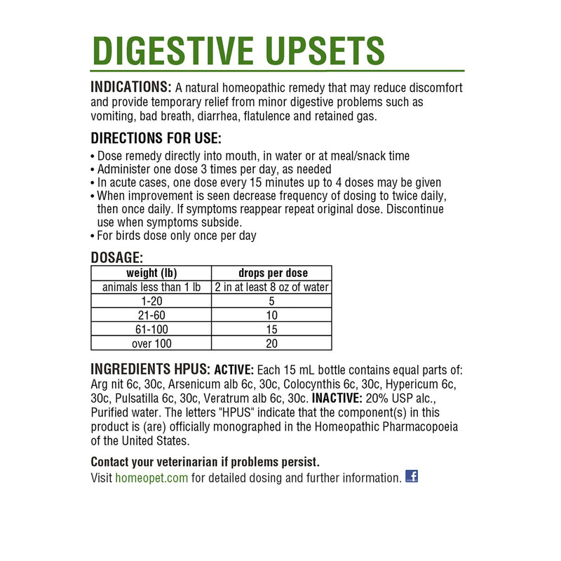 HomeoPet Digestive Upsets, Natural Pet Digestive Support, Digestive Supplement for Dogs, Cats, and Small Pets, 15 Milliliters 15mL - BeesActive Australia