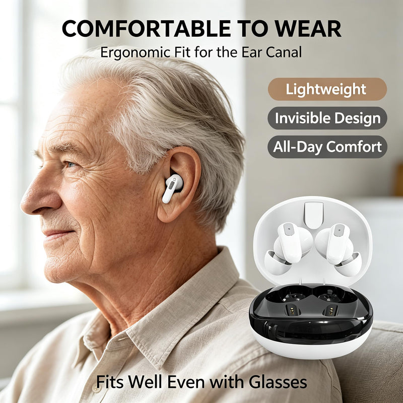 Hearing Aids for Seniors and Adults Noise Cancelling,4‑Level Volume Control & 4 Environment Modes,Screen Display Easy‑to‑Operate & Comfortable Fit