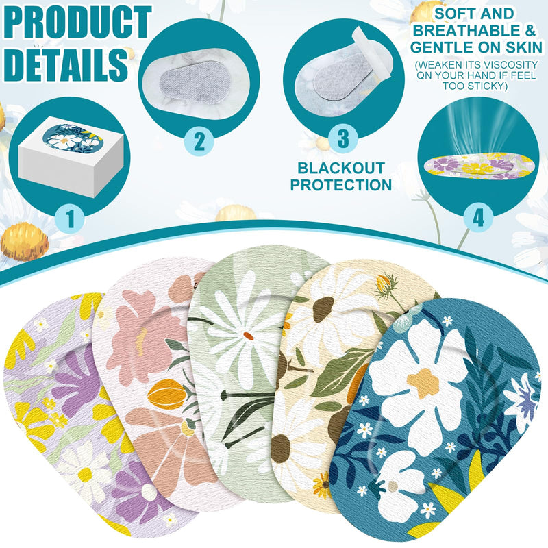 Geiserailie 50 Pcs Disposable Eye Patches for Adults with 5 Styles Vintage Boho Flower Designs Gentle Removal Eyepatches Adhesive Eyepatches for Lazy Eye Women Girl Gift - BeesActive Australia