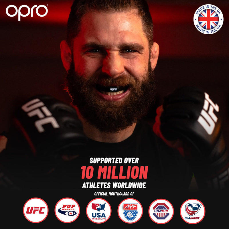 OPRO Gold Level Mouth Guard - Moldable Mouthguard with Premium Comfort Fit, and Multi-Layer Protection for Boxing, MMA, Rugby, Hockey, and Football Mouthpiece – Includes Case (Jaws - Black/Red, Adult) Jaws - Black/Red Adult (Age 10+) - BeesActive Australia
