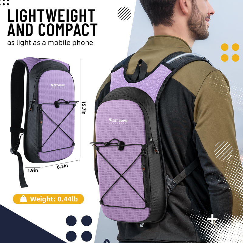 Hydration Backpack with TPU Hydration Bladder, Lightweight Hiking Water Backpack, Hydration Pack with 2L Water Bladder for Running, Cycling Climbing Camping Outdoor Sports Purple