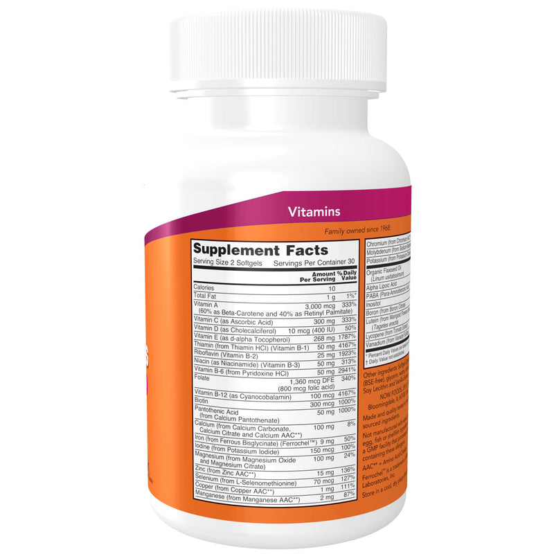 NOW Foods Supplements, Liquid Multi Gels with Lutein and Lycopene, plus Flax Seed Oil, 60 Softgels 60 Count (Pack of 1)