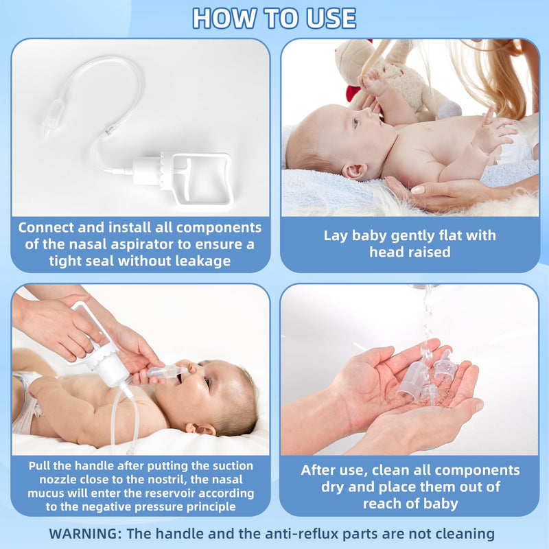 Baby Nasal Aspirator, Powerful Hand Pump Baby Nose Sucker, Nasal Aspirator for Baby with Soft Silicone Nose Tip for Fast and Effective Relief of Nasal Congestion in Infant. White