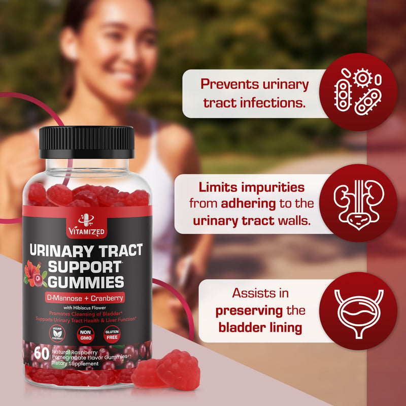 Potent Cranberry Gummies with D Mannose - Urinary Tract Health for Women & Men, Urinary Flush & Bladder Fast-Acting Support Supplements with Hibiscus Powder, 60 Count 60 Count (Pack of 1)