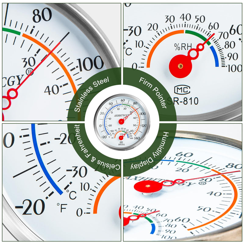 Indoor Outdoor Thermometer Hygrometer, Large Dial Waterproof Wall Mount - Accurate & Easy to Read for Home, Garden, Patio, Greenhouse, Farmhouse Decor by AXHHTVCGY - BeesActive Australia