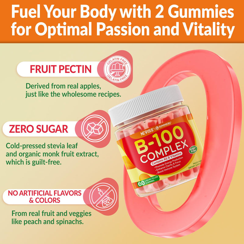 Super Vitamin B Complex Gummies for Men & Women, Full Methylated B Complex | B Vitamins, Methyl B12, Methylfolate, Vitamin C, Choline, Inositol, PABA for Energy Metabolism, Brain, 0g Sugar, Vegan,60 Cts 60 Count (Pack of 1)