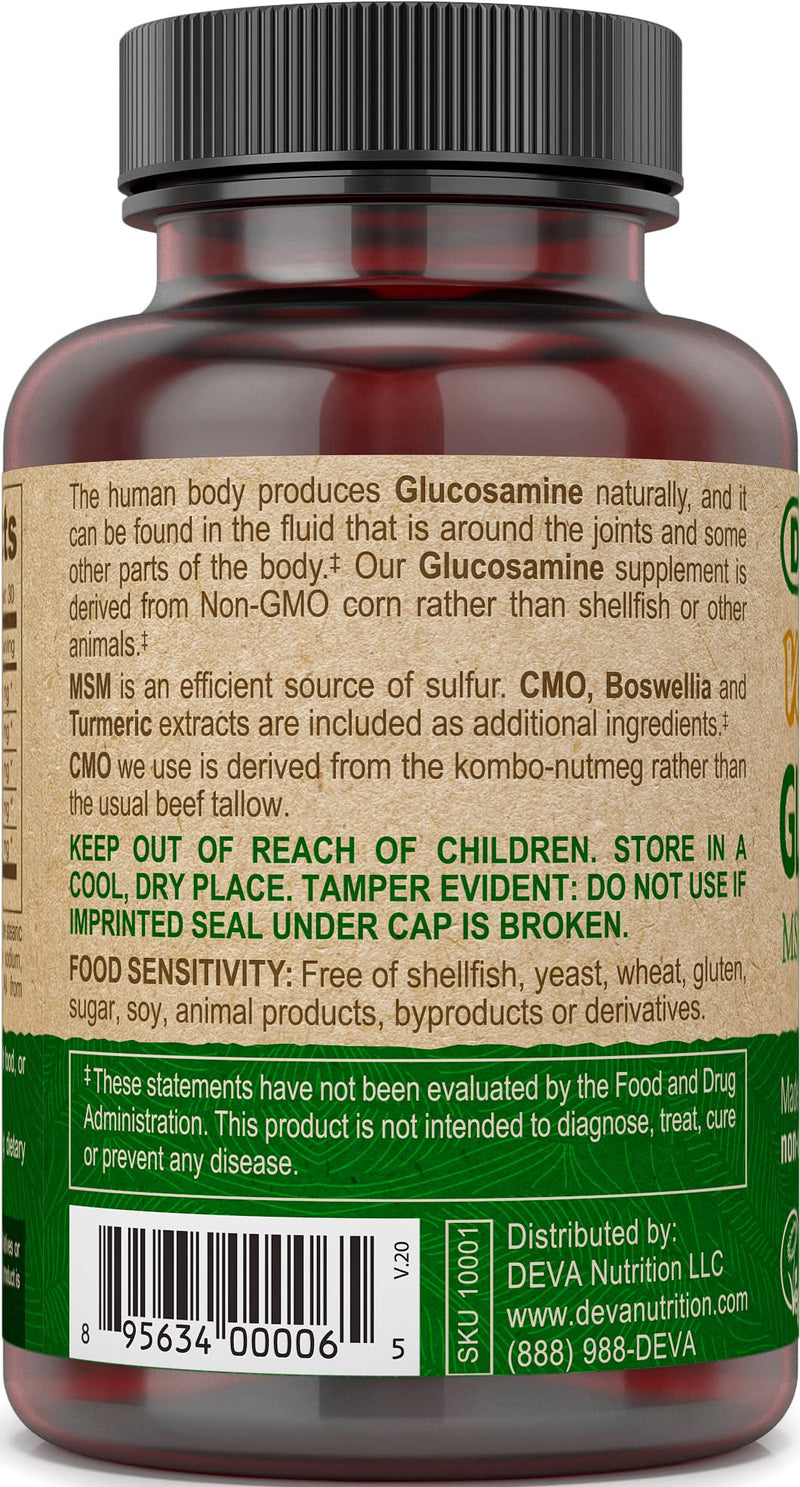 DEVA Vegan Glucosamine-MSM-CMO & Turmeric Supplement - Gluten Free Plant Based Nutritional Supplement - 90 Tablets (Pack of 2) 90 Count (Pack of 2)