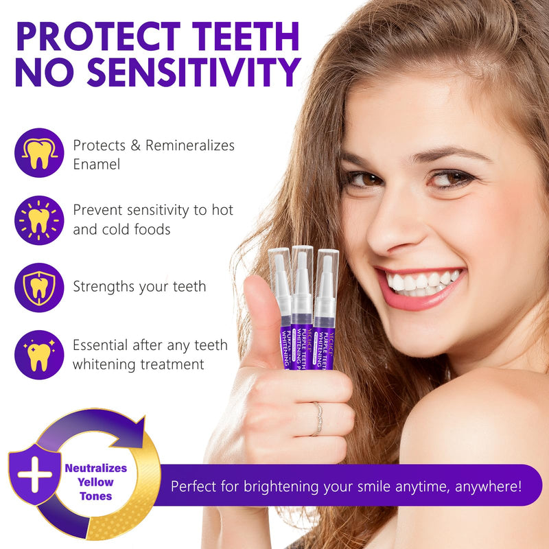 Teeth Whitening Pen 6 Pack, Professional Purple Teeth Whitening Gel for Rapid Stain Removal, No Sensitivity Formula for Sensitive Teeth, Mint Fresh Breath