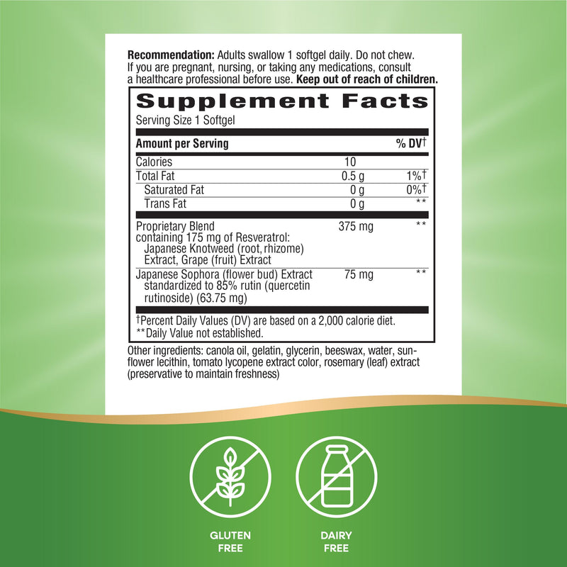 Nature's Way Resveratrol-Forte Softgels, Protects from Free Radicals*, 60ct | 175 mg Trans-Resveratrol from Japanese Knotweed per Serving, Supports Antioxidant Pathways to Help Neutralize Free Radicals*