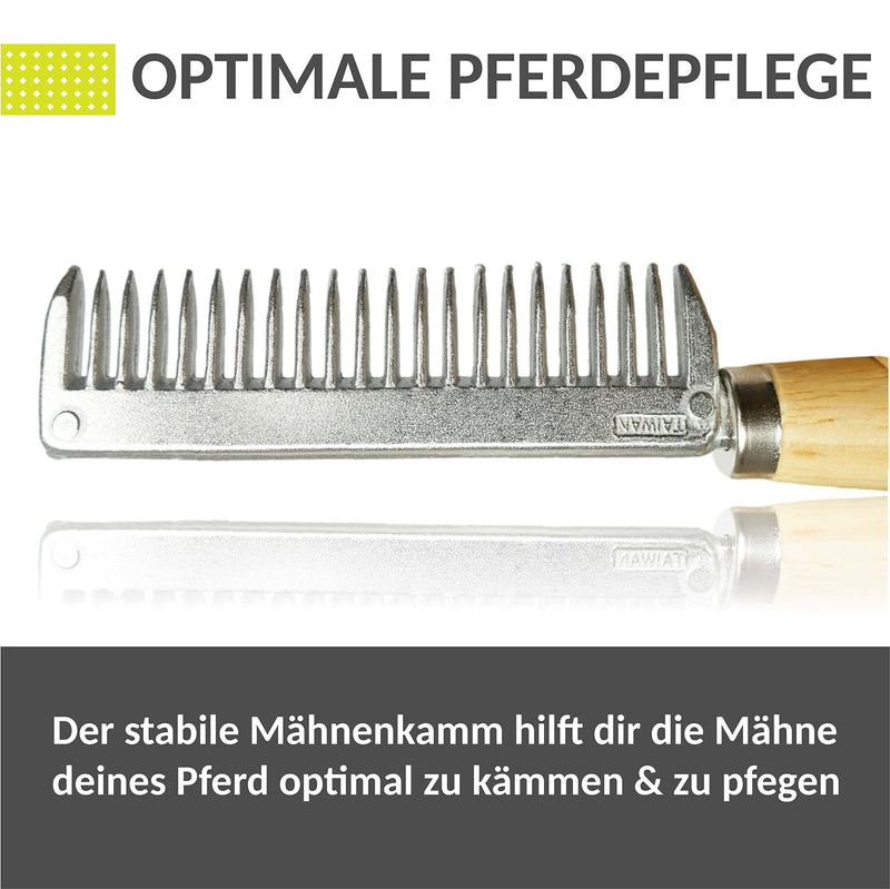 Metal mane comb for horses and donkeys with a sturdy wooden handle (wooden handle) - BeesActive Australia