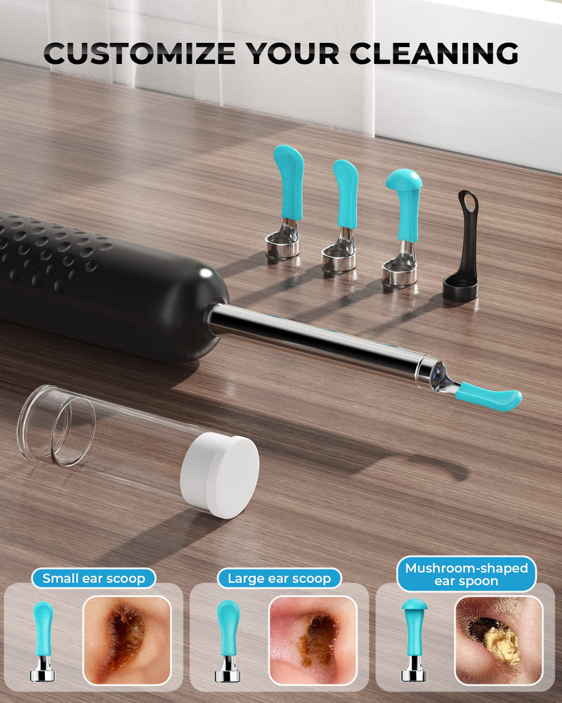 Ear Wax Removal Tool Camera, R1 Upgraded Anti-Fall Off Eartips Ear Cleaner, Wireless Otoscope with 1080P Waterproof Ear Camera, Earwax Removal Kit for iPhone, Android, Black - BeesActive Australia