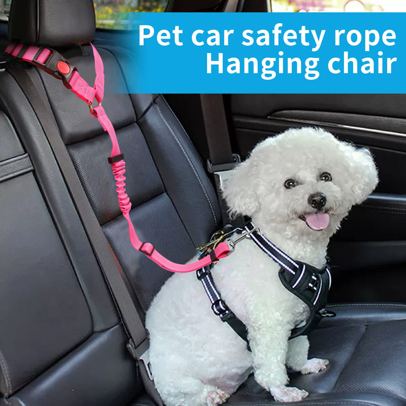 YAOHDAO Dog Seat Belt Harness for Car, Restraint Adjustable with Elastic Bungee Buffer Headrest for Vehicle, 360 Degree Swivel Nylon Pet Safety Seat Belts Car Harness (Pink No Seat Belt Buckle) Pink No Seat Belt Buckle - BeesActive Australia