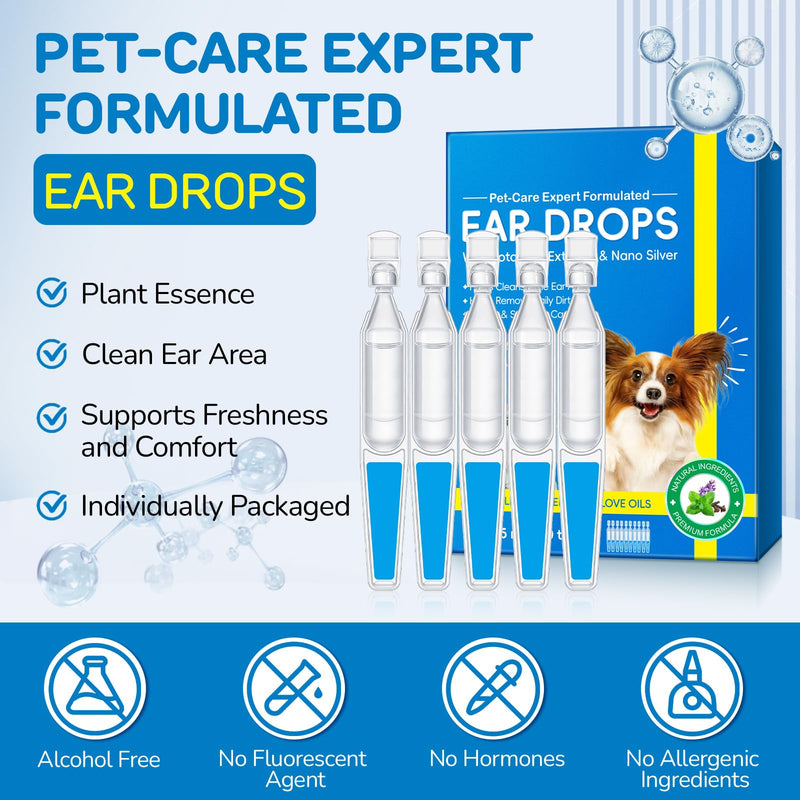Pet Ear Cleaning Ear Drops for Dogs and Cats - Treat Ear Mite Infections, Yeast Infections, and Earwax Buildup, Soothe Itching, Disposable Ear Cleaning Essence 10 PCS