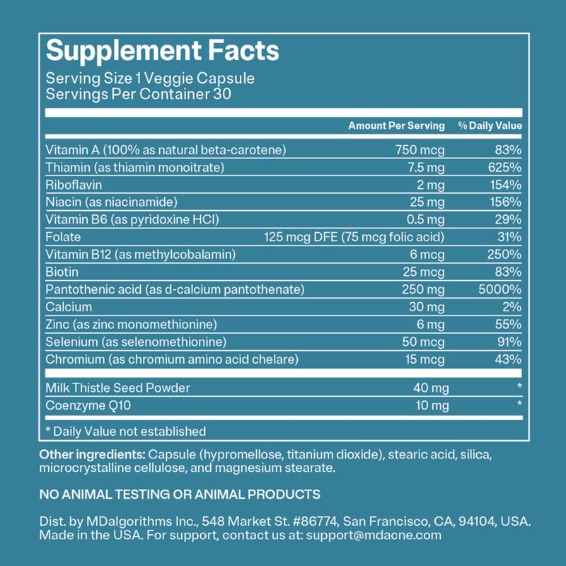 MDacne Skin Clearing Vitamins & Minerals for Acne-Prone Skin, 30 Count | Supports clear, calm skin from within; vegan, formulated & manufactured in USA in an NSF GMP-certified facility 30 Count (Pack of 1)