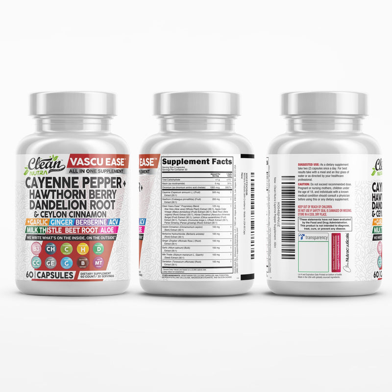 Clean Nutra Cayenne Pepper Capsules Supplement with Hawthorn Berry, Dandelion Root, Ceylon Cinnamon, Garlic, Ginger, Berberine, Apple Cider Vinegar, Milk Thistle, Beet Root, Aloe Vera Pills & More - BeesActive Australia