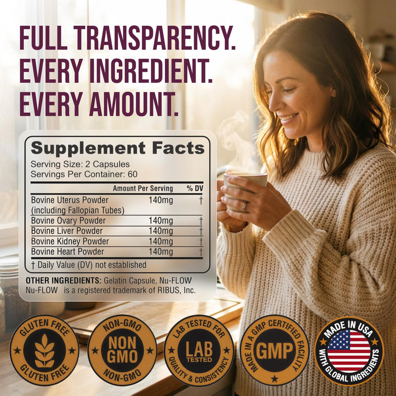 Beef Organ Supplement for Women (120 Capsules) Grass Fed Beef Organs with Liver, Ovary, Uterus, Kidney, Heart - Hormone Balance, Cycle Support, Queen Energy - Primal Womens Superfood Vitality Complex Female Organ Complex (120 Caps)