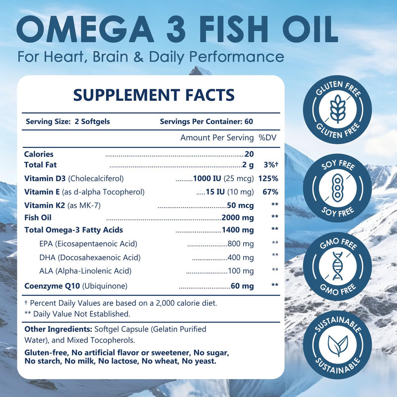 NATURE TARGET Omega 3 Fish Oil 2000mg, 120 Softgels | High-Purity Fish Oil, Rich in Omega-3 Fatty Acids, Supports Heart & Immune Health, Easy to Absorb, No Fishy Aftertaste 120 Count (Pack of 1)