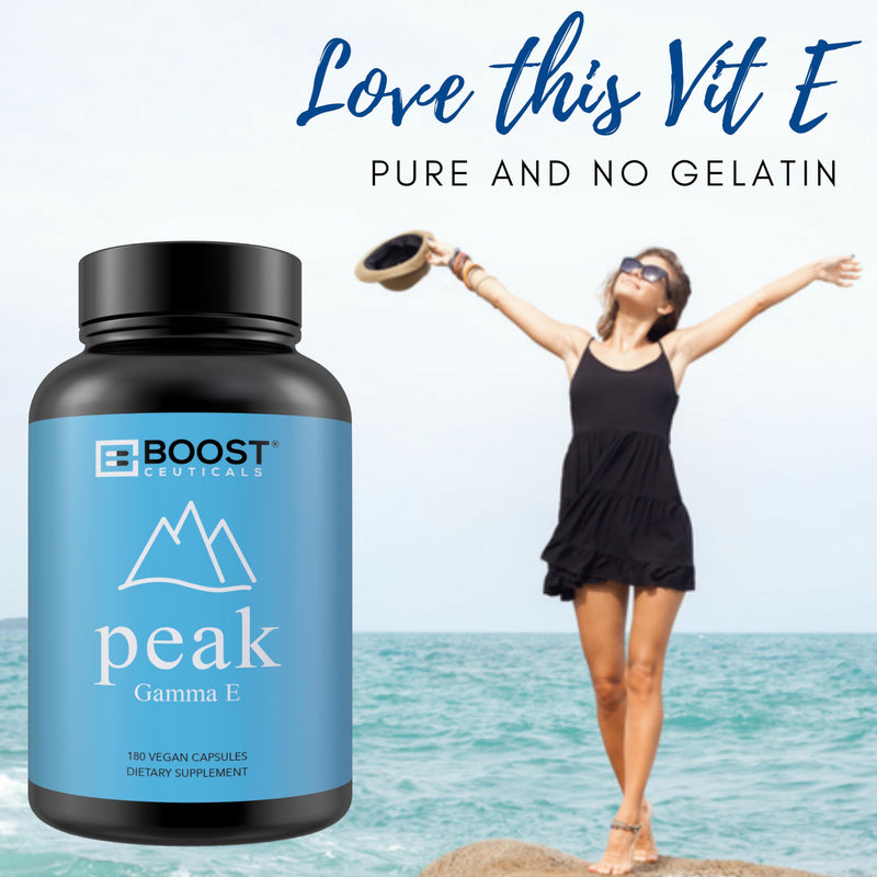 Gamma E Vitamin E Supplement 180mg Mixed Tocopherols - 180 Vegan Capsules | Antioxidant for Heart and Inflammation Support, Non-GMO, Gluten Free, Made in USA, No Fillers, 90 Servings, BoostCeuticals