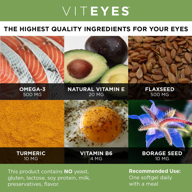 Viteyes Tear Support Eye Soothing Blend, Occasional Dry Eye Supplement, No Eye Drops, Redness Relief, Eye Vitamin, Allergy Support for Itchy Eyes, Omega-3 Fish Oil, 90 Softgels 90 Count (Pack of 1)