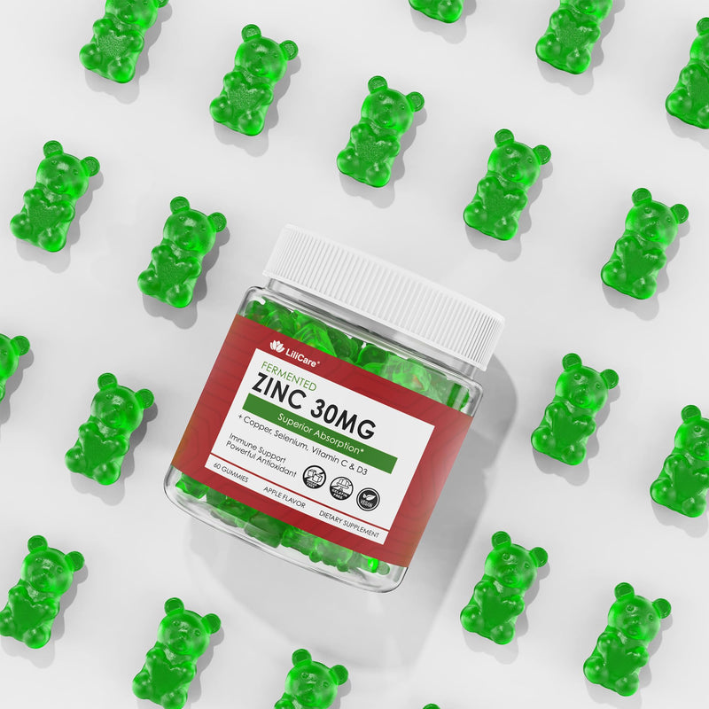 Fermented Zinc Gummies 30mg + Copper, Selenium, Vitamin C & D3, Sugar Free | Zinc Supplements for Women & Men - High Potency & Superior Absorption, Daily Immune Gummies & Whole-Food Blend, Vegan, 2 Pack 60 Count (Pack of 2)