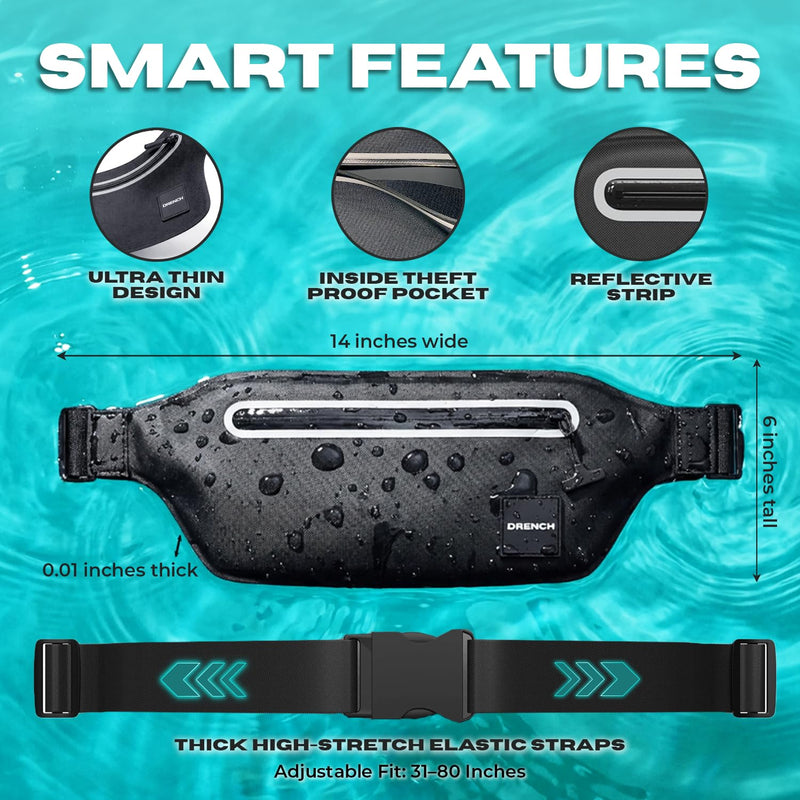 Drench 100% Underwater Waterproof Fanny Pack. Waist Pack. Submersible Waterproof Phone Pouch. Dry Bag for Swimming, Boating, SUP & Snorkelling. Underwater Phone case. Floating Belt Bag Black Fanny Pack - BeesActive Australia