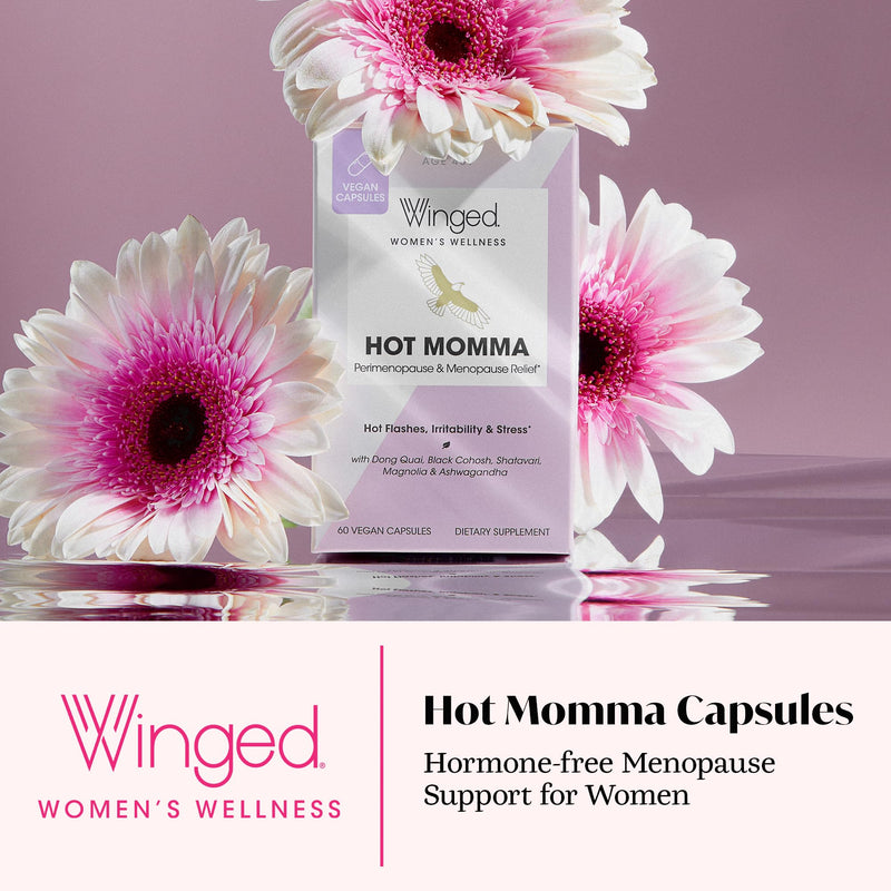 Winged Wellness Hot Momma Menopause Supplements for Women - Hormone-Free Menopause Relief Support for Hot Flashes & Night Sweats with Chaste Tree Berry, Multivitamins & More - 60 Vegan Capsules 30 Count (Pack of 1) - BeesActive Australia