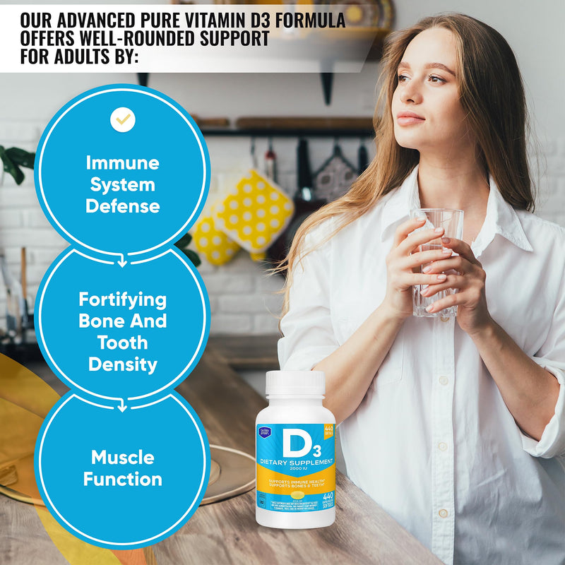berkley jensen Vitamin D3 2000IU (50 mcg), Dietary Supplement for Teeth, Muscle, Immune Function, and Bone Health, for Men and Women, Made in USA, NSF Certified -440 Softgels, 440 Day Supply 440 Count (Pack of 1)