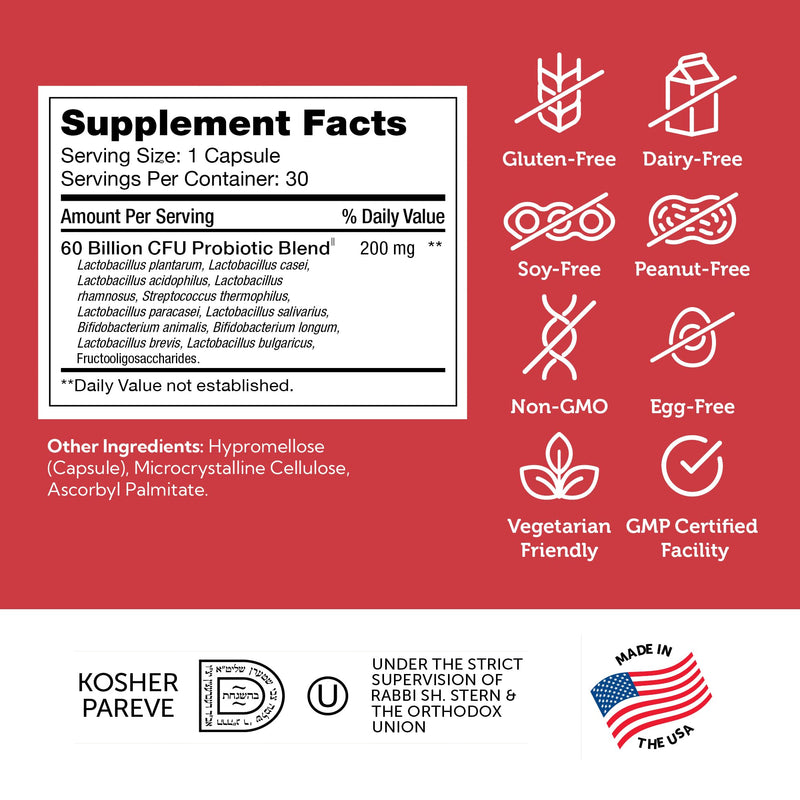 Zahler Biodophilus, 60 Billion Live Cultures Per Serving, Supports Digestive Health,Certified Kosher, 30 Capsules 30 Count (Pack of 1)