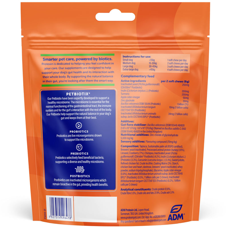 Protexin Daily Care Gut+ Immunity – Probiotic, Prebiotic & Postbiotic Chews for Dogs – Supports Gut Health, Immune Function & Digestion – Turkey & Cranberry Flavour – 60 Soft Chews