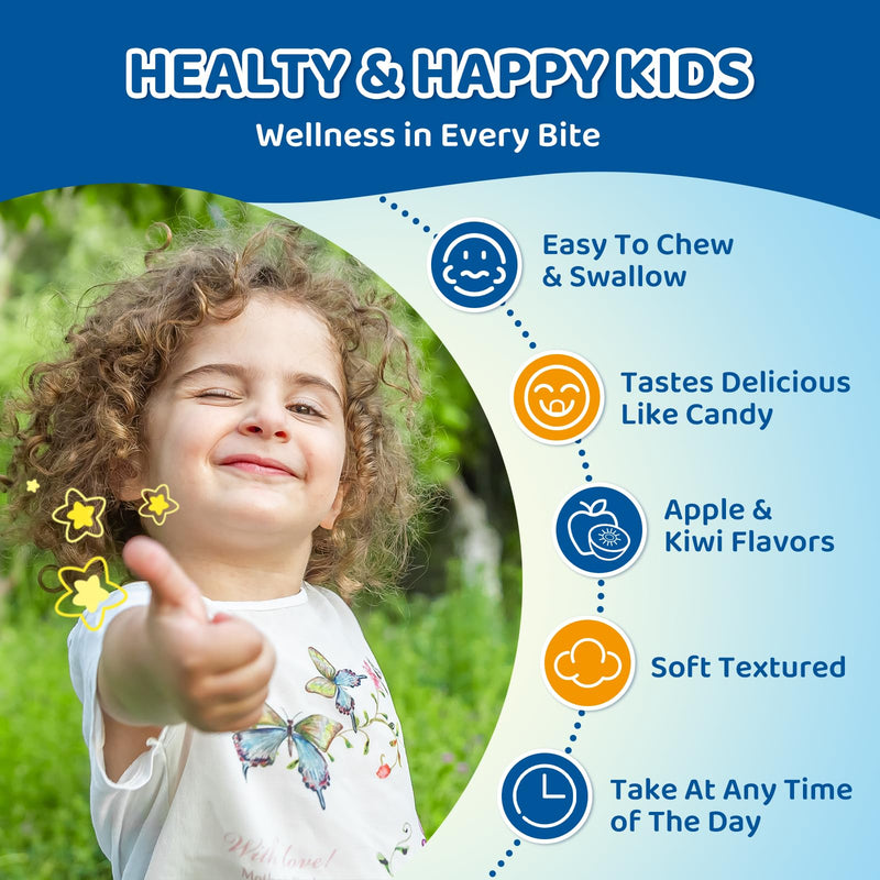 2PCS Center-Filled Magnesium Gummies for Kids 300MG - Magnesium Glycinate Gummies with L-theanine, Omega-3, Vitamin B6, D for Kids & Adults, Supplement for Sleep, Calm & Muscle Relaxation Apple & Kiwi 60 Count (Pack of 2)