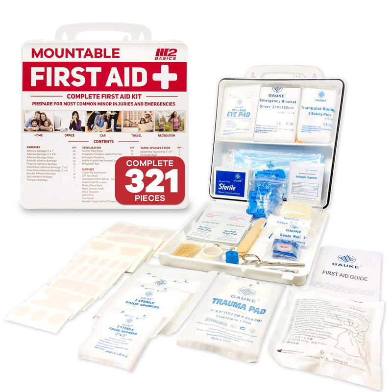 M2 BASICS Complete 321 Piece Emergency First Aid Kit | Business & Home Medical Supplies | Wall Mountable Hard Case | Office, Car, Travel, School, Camping, Hunting, Sports - BeesActive Australia