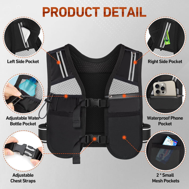HUANLANG Running Vest for Women Men,Lightweight Hydration Runners Vest Breathable Reflective Hydration Pack for Marathon Hiking Running Trail - BeesActive Australia