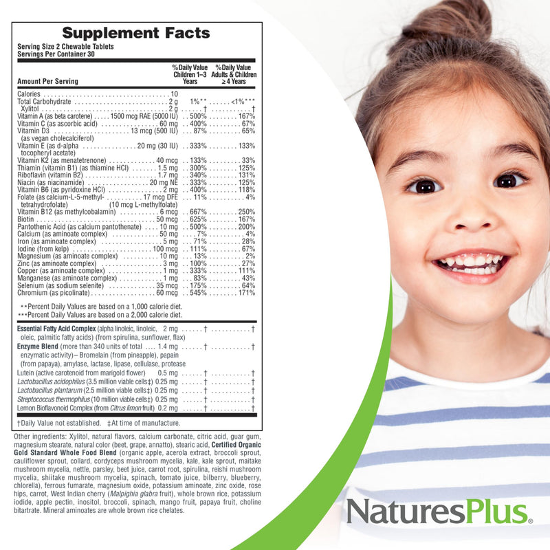 NaturesPlus Animal Parade Gold Children's Multivitamin - Assorted Cherry, Orange & Grape Flavors - 60 Chewable Tablets, Pack of 2 - Vegetarian, Gluten Free - 60 Total Servings 60 Count (Pack of 2)