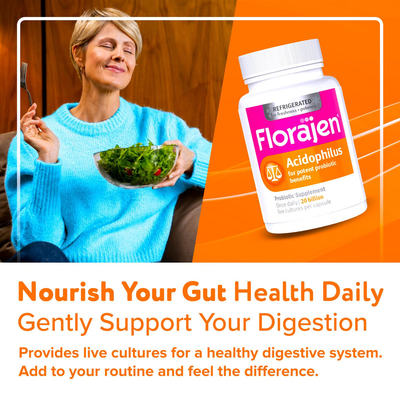 Florajen Acidophilus Probiotic, Extra-High Potency, 90 Capsules | Gut, Vaginal, & Immune Health, Bloating & Constipation Support for Adults, Refrigerated for Freshness, Live Active Cultures 90 Count (Pack of 1)