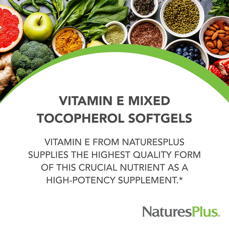 NaturesPlus Vitamin E 400 IU Mixed Tocopherol - 60 Softgels - Supports Immune Health & Antioxidant Protection - Gluten Free - 60 Servings