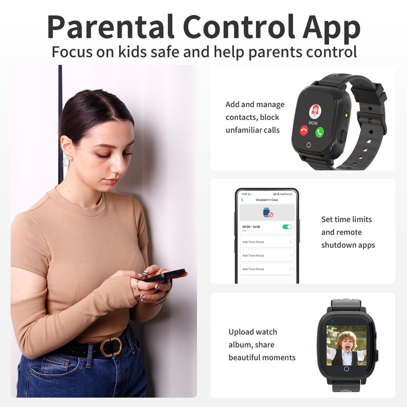 Toloso Kids Watch with GPS Tracker, Kids Smart Watch Boys with Phone & Video Call Voice Chat SOS Camera Alarm Pedometer Stopwatch Calculator Flashlight GPS Tracker Gifts for Kid Age 5-12(Black) Black - BeesActive Australia