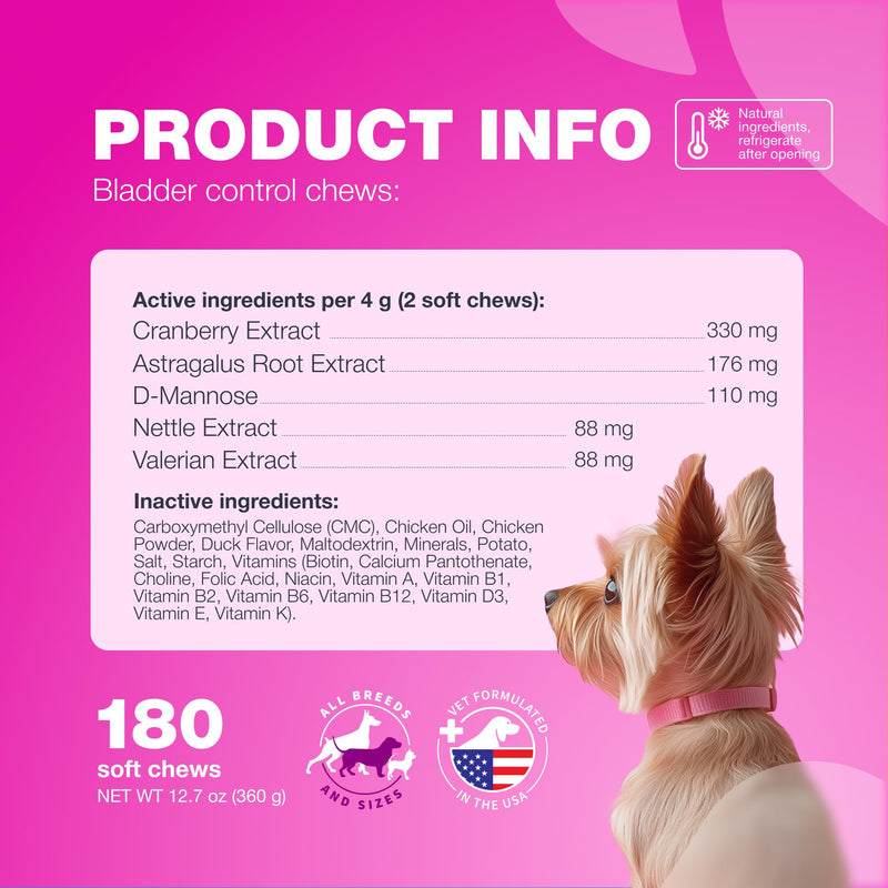 Dog UTI Treatment - Dog Cranberry Supplement for Bladder & Kidney Health, Urinary Tract, Incontinence Support - Cranberry Supplement for Dog Incontinence - Bladder Control Cranberry Chews Duck 180 count - PawsPlanet Australia