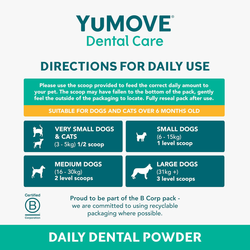 YuMOVE Daily Clean Dental Powder, Dog & Cats Teeth Cleaning Products for Dental Care, Plaque Remover and Prevention, Breath Freshener, All Breeds From 6 Months, 90g