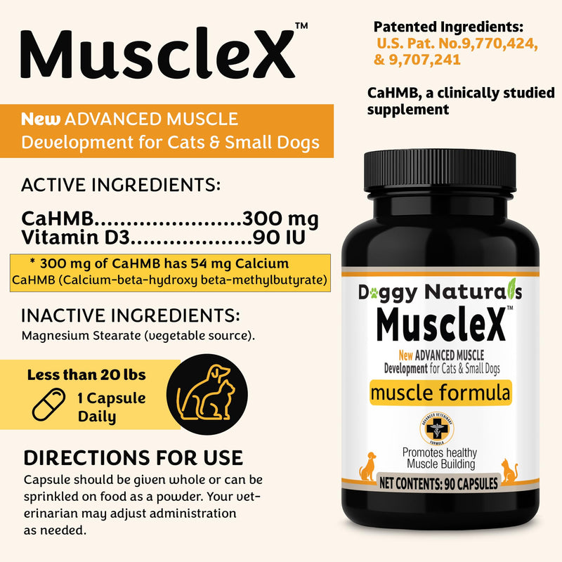 MuscleX™ Canine Muscle Formula Cats & Small Dogs with 300 mg CaHMB & Vitamin D3 - Natural Muscl Building Formula-Helps Reduce Muscle Loss Due to Normal Aging & Improves Recovery from Injury(180 Caps)