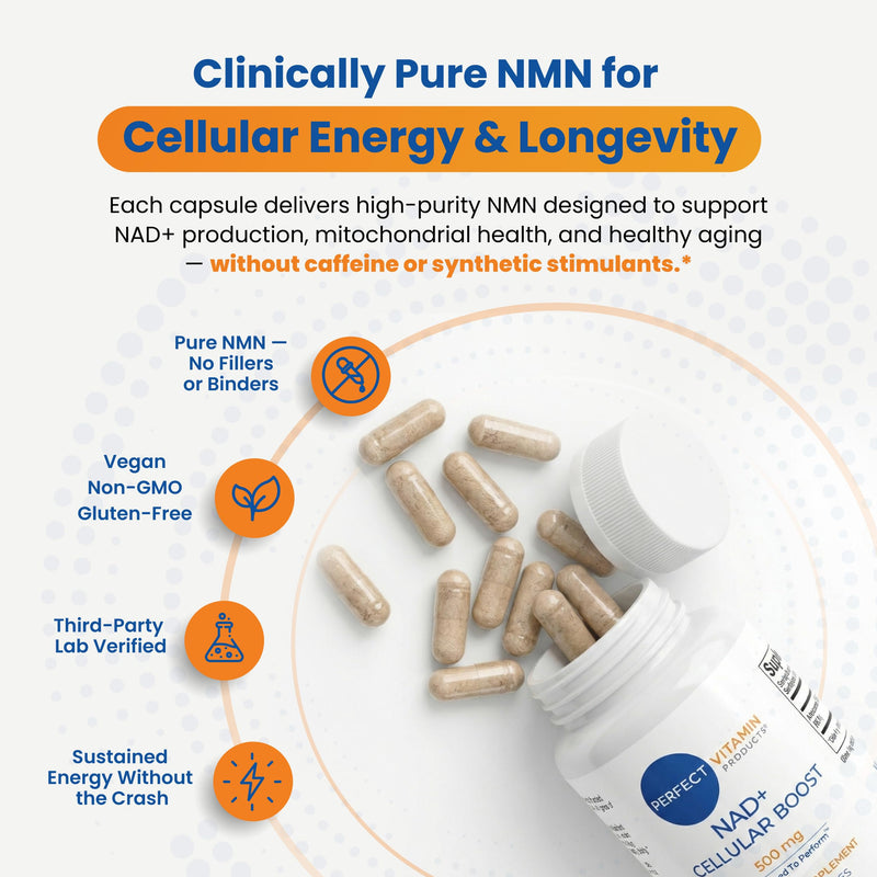 NMN 500mg NAD+ Cellular Boost Vegan (60 Capsules) | NMN NAD+ Supplement 500mg for Cellular Energy, Brain Clarity, Anti-Aging & Longevity | Recovery Support | Vegan Capsules 1 Pack