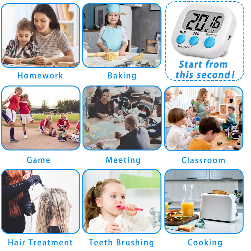 Lasubst Digital Classroom Timers for Teachers Kids School Supplies Bulk with Magnetic Back 12 Pack, White Pink Blue Green