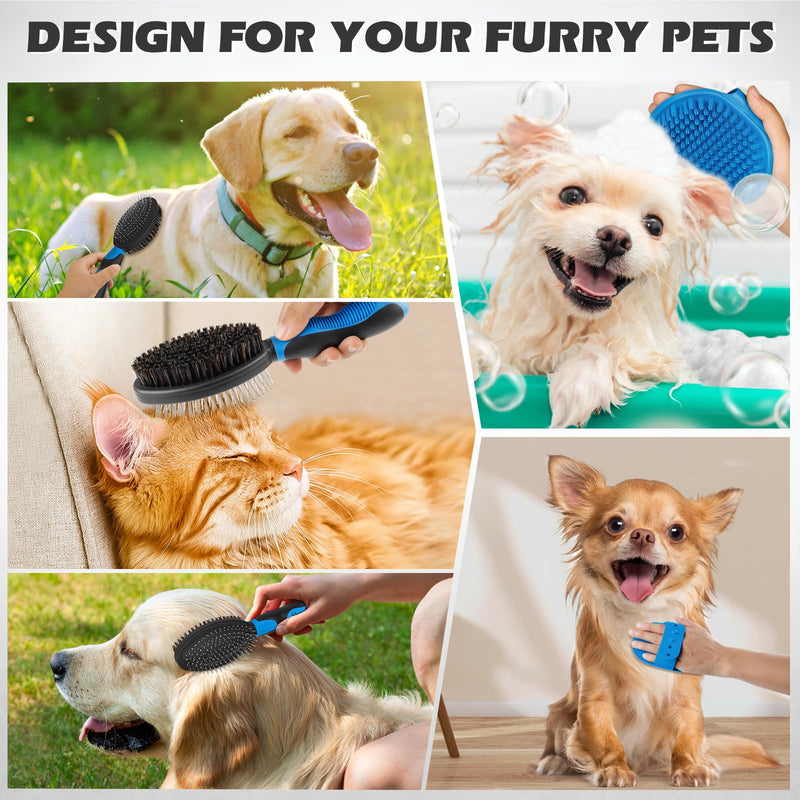 2PCS Dog Brush I Dog Brush for Shedding I Dog Bath Brush I Dog Brushes for Grooming I Double Sided Dog Hair Brush I Dog Brush For Short/Long Haired Dogs I Premium Pet Supplies (Black Blue) - BeesActive Australia