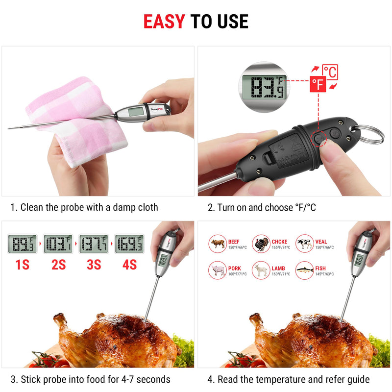 TempPro TP02S (2 Pack) Digital Food Thermometer for Cooking Bread Baking Sourdough Liquids, Meat Thermometer Digital with Super Long Probe for Kitchen BBQ Candy Making Accessory (Previously ThermoPro) 2