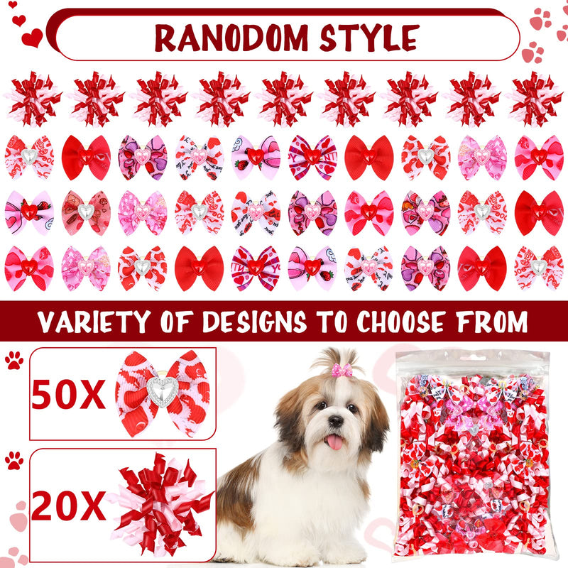 Weewooday 70 Pieces Dogs Hair Dog Bows with Rubber Band Dog Bowtie Pet Hair Accessories Puppy Bowknot Topknot Pet Grooming Bows for Independence Day Christmas Small Puppy Decor(Romantic Style) Romantic Style - BeesActive Australia